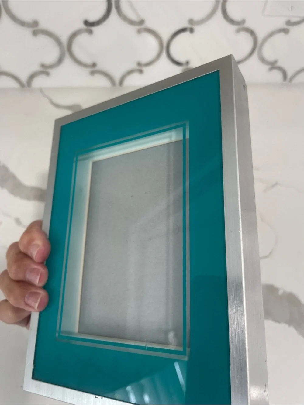 Teal Picture Frame with Silver Trim